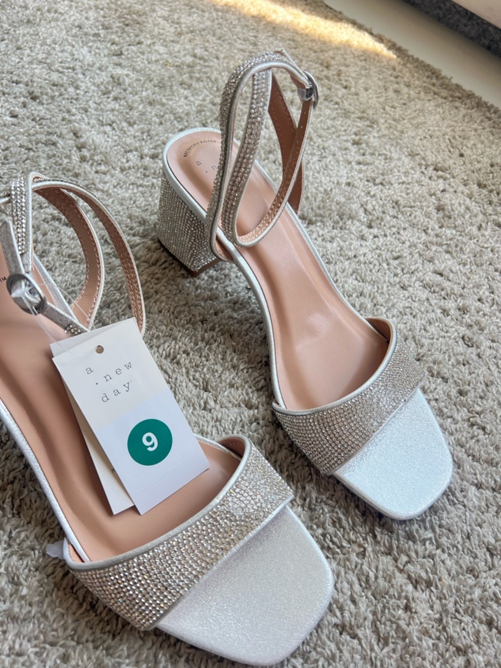 a new day Silver Rhinestone Block Heel Sandals